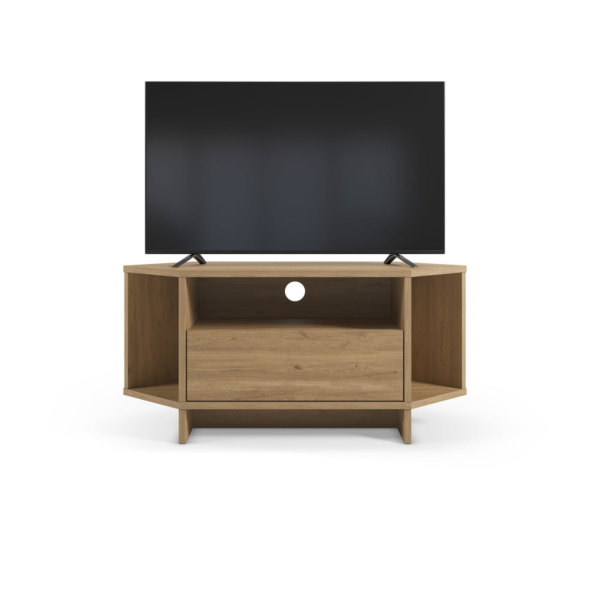 Decortieliving - Modern Viva Corner TV Unit – Compact Corner Stand with Shelves & Cabinet for 40-Inch TVs