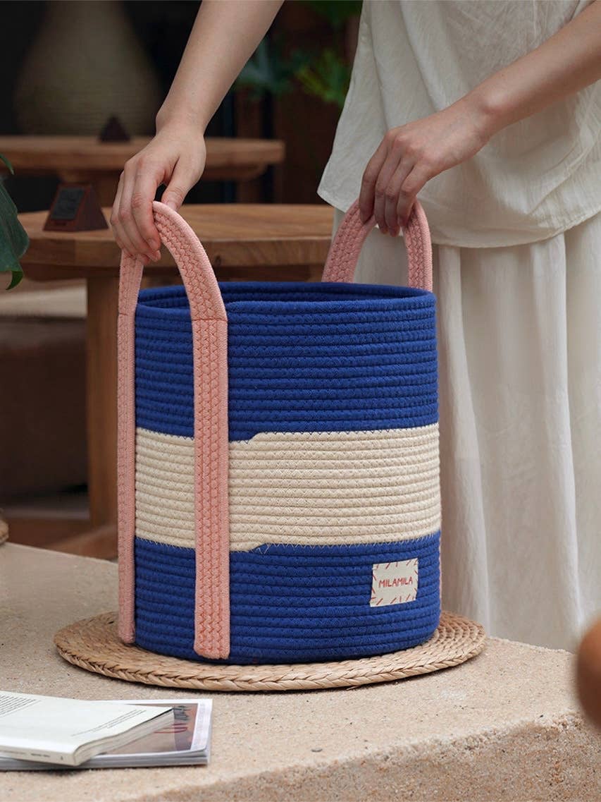Decortieliving - Cotton Rope Storage Basket with Handles | Striped, Two Sizes