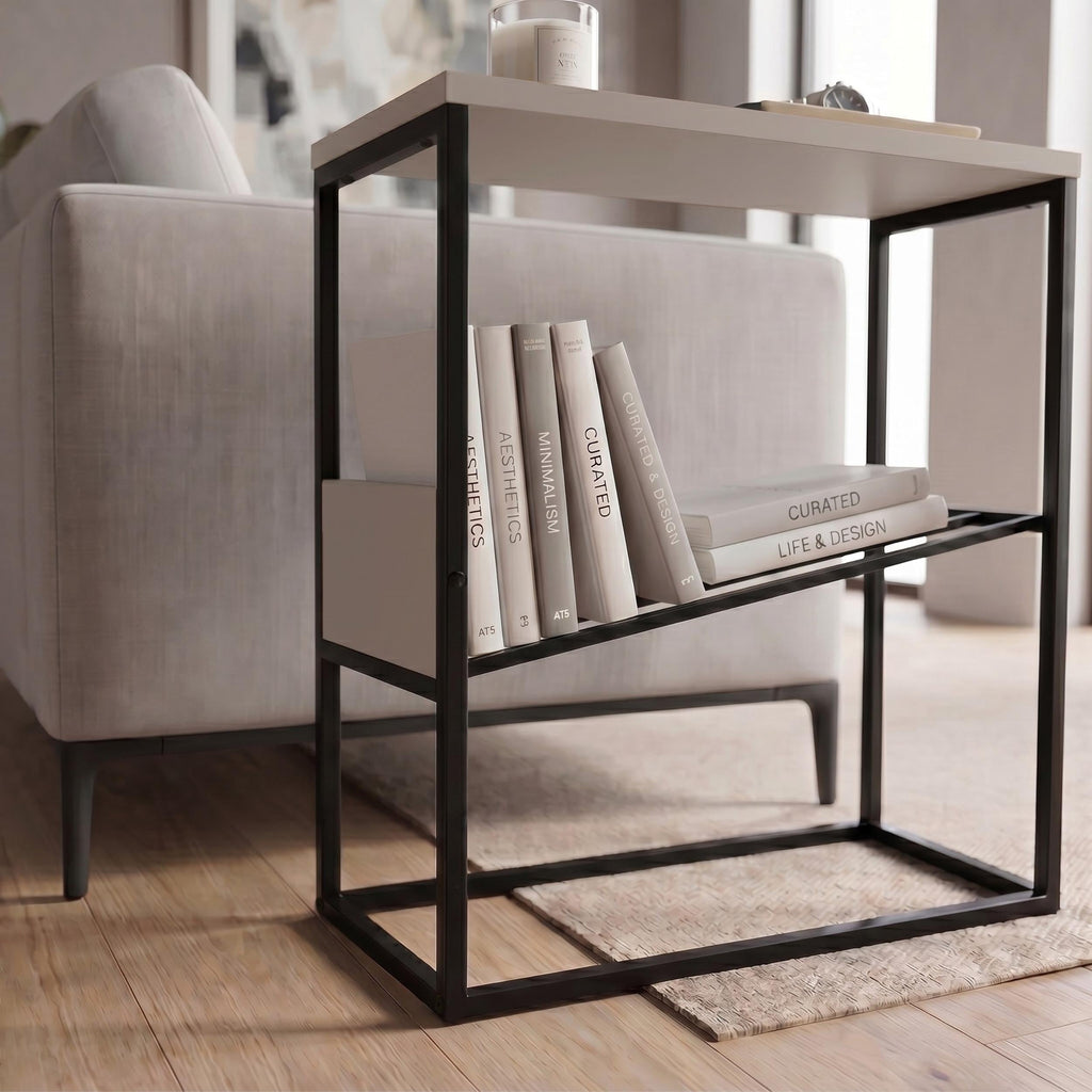 Decortieliving - Tenol Modern Side Table with Metal Angled Shelf