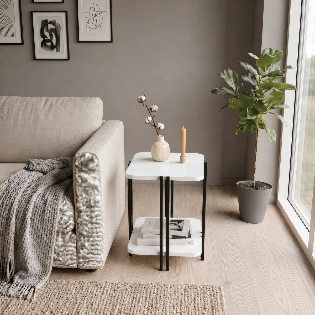 Decortieliving - Notus 2-Tier Side Table with Shelf