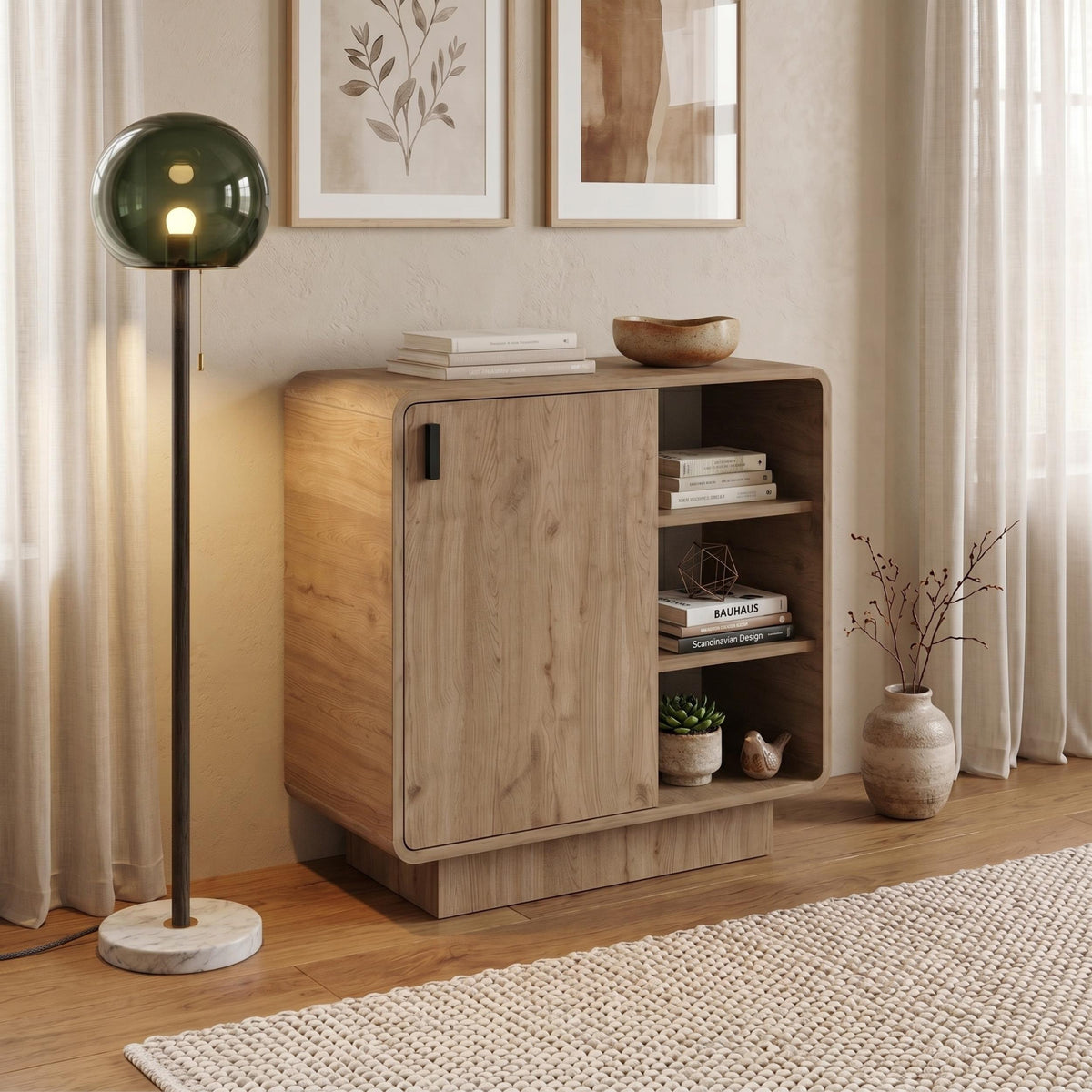 Decortieliving - Rovel Round Edge Sideboard Natural Oak with Shelves