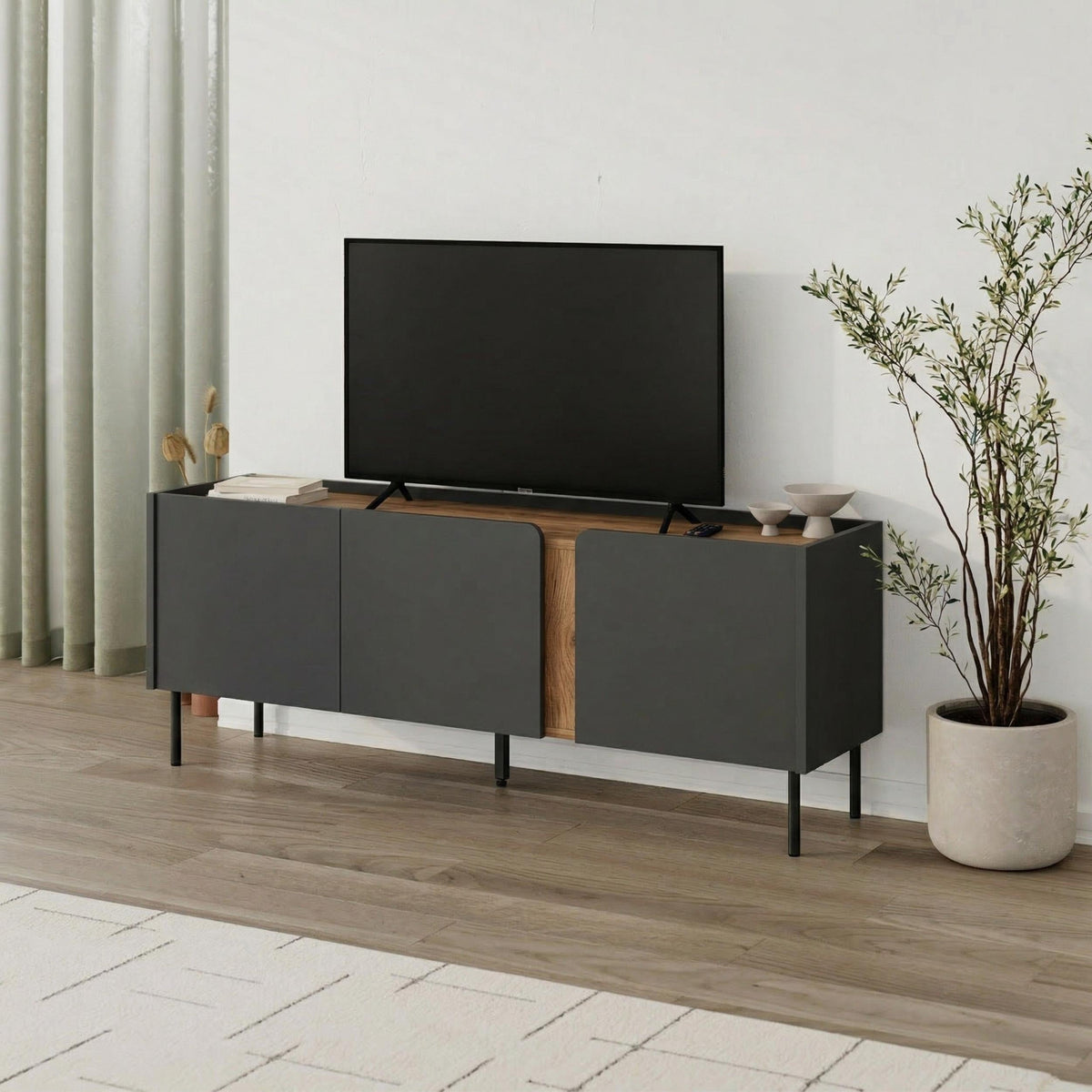 Decortieliving - Norm TV Unit 3 Doors Natural Oak-Sandstone 140 cm