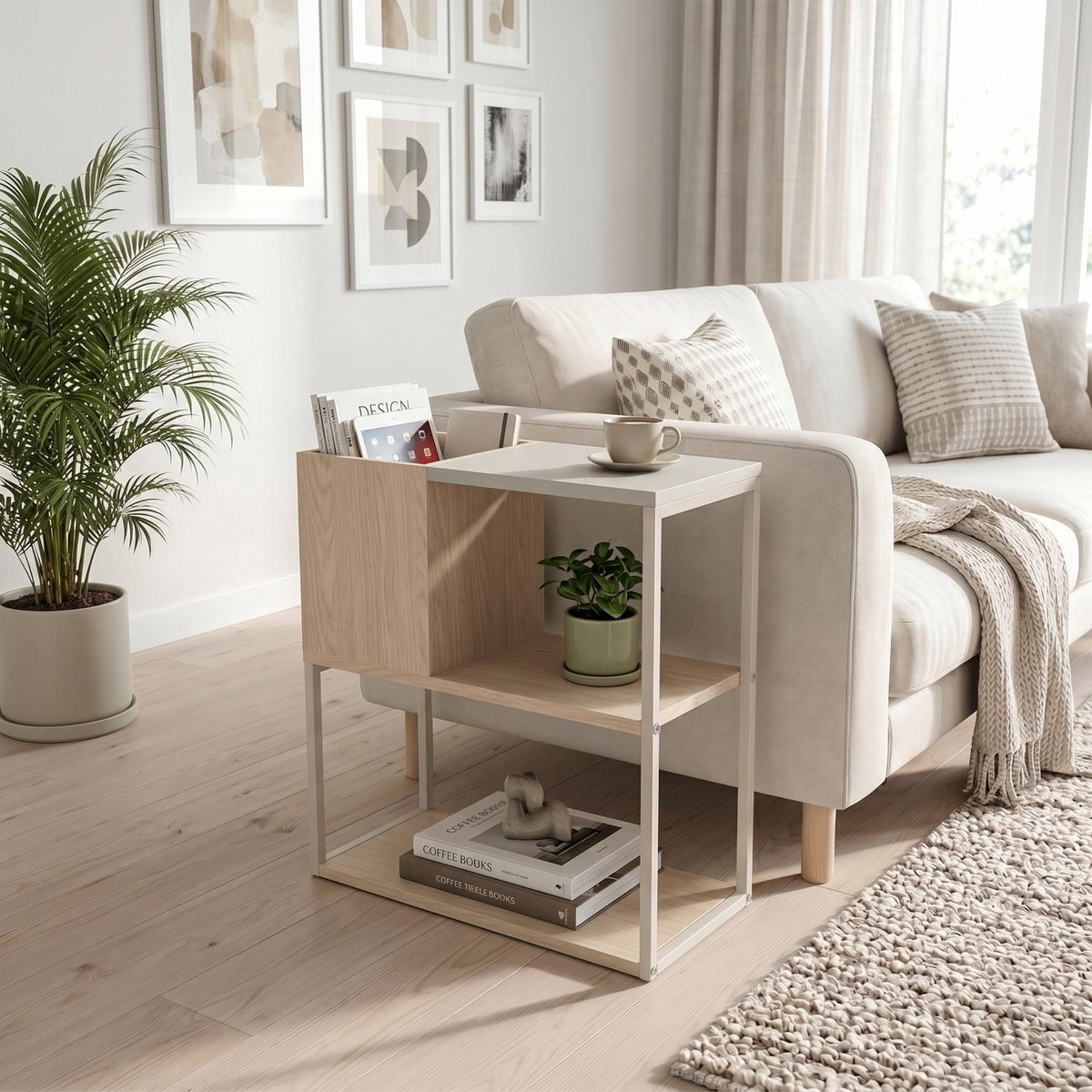 Decortieliving - Tania Side Table with Storage Shelves