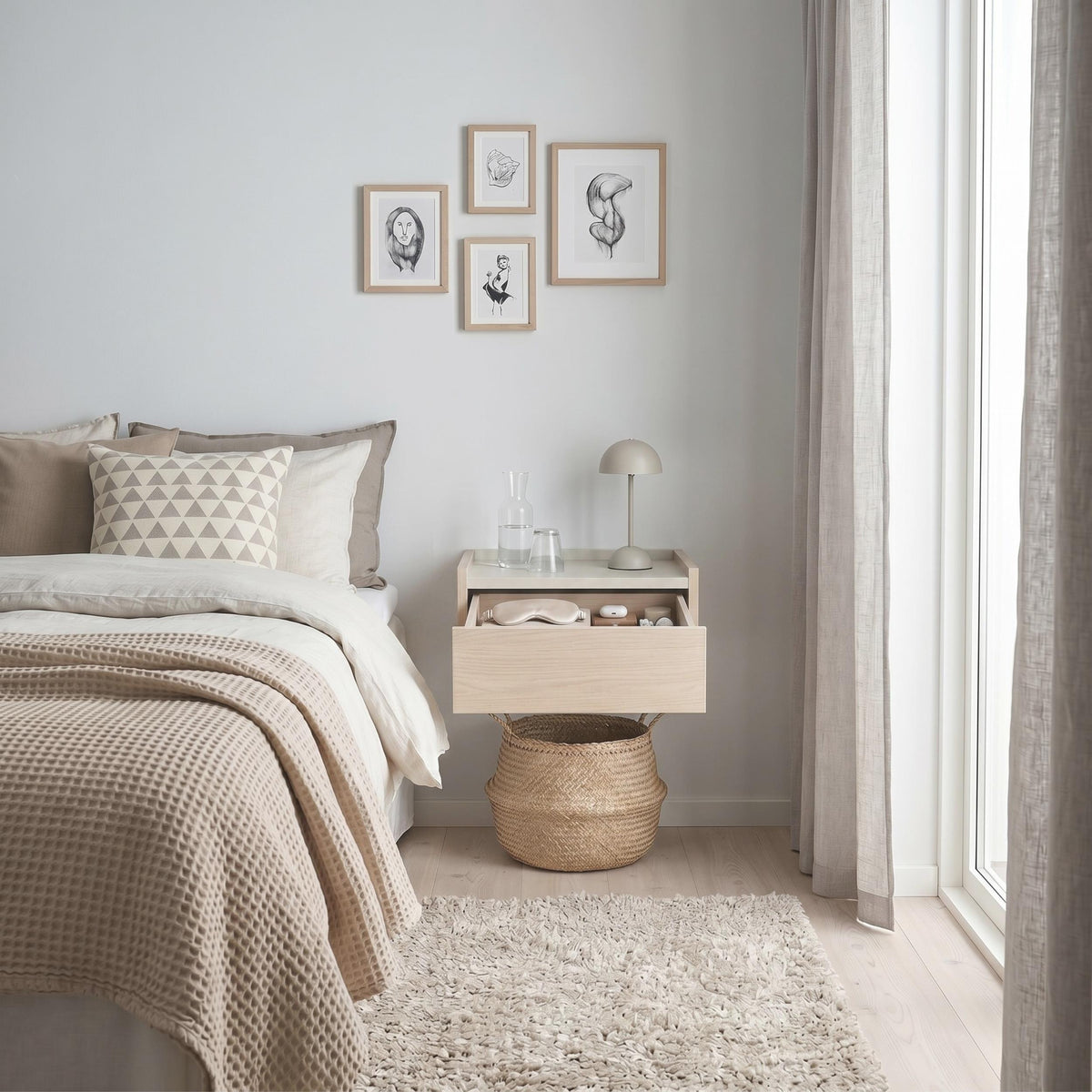Decortieliving - Brisa Floating Bedside Table with Drawer and Top Shelf