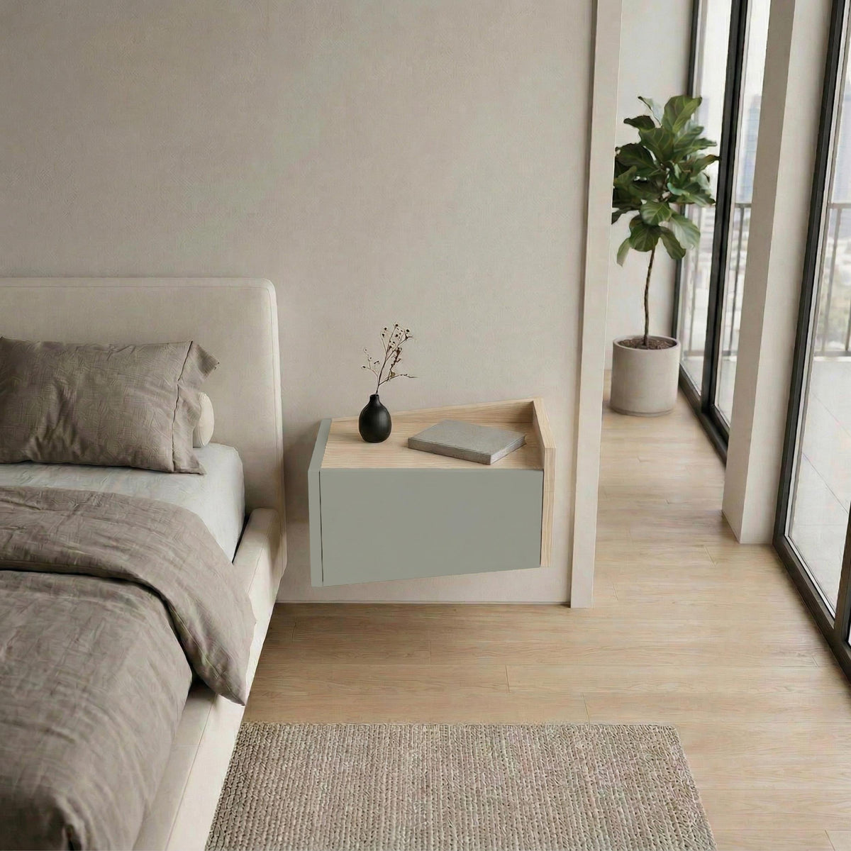 Decortieliving - Diago Floating Bedside Table with Drawer and Top Shelf - Right