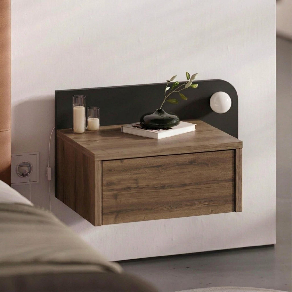 Decortieliving - Dotta Wall Mounted Nightstand – Floating Bedside Table