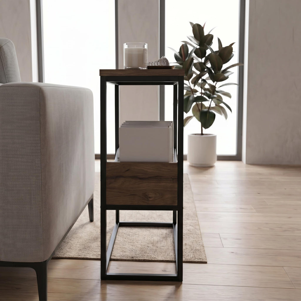 Decortieliving - Tenol Modern Side Table with Metal Angled Shelf