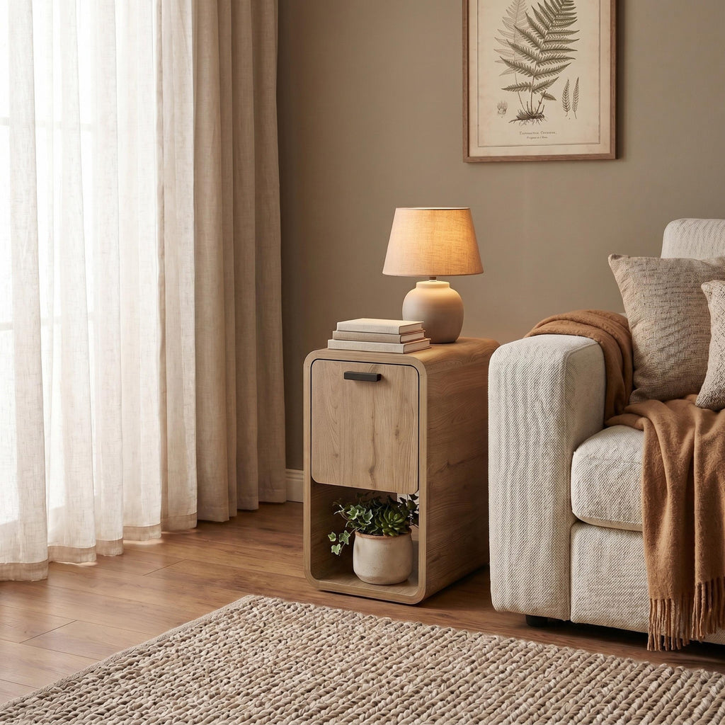 Decortieliving - Rovel Bedside Table Natural Oak with Storage
