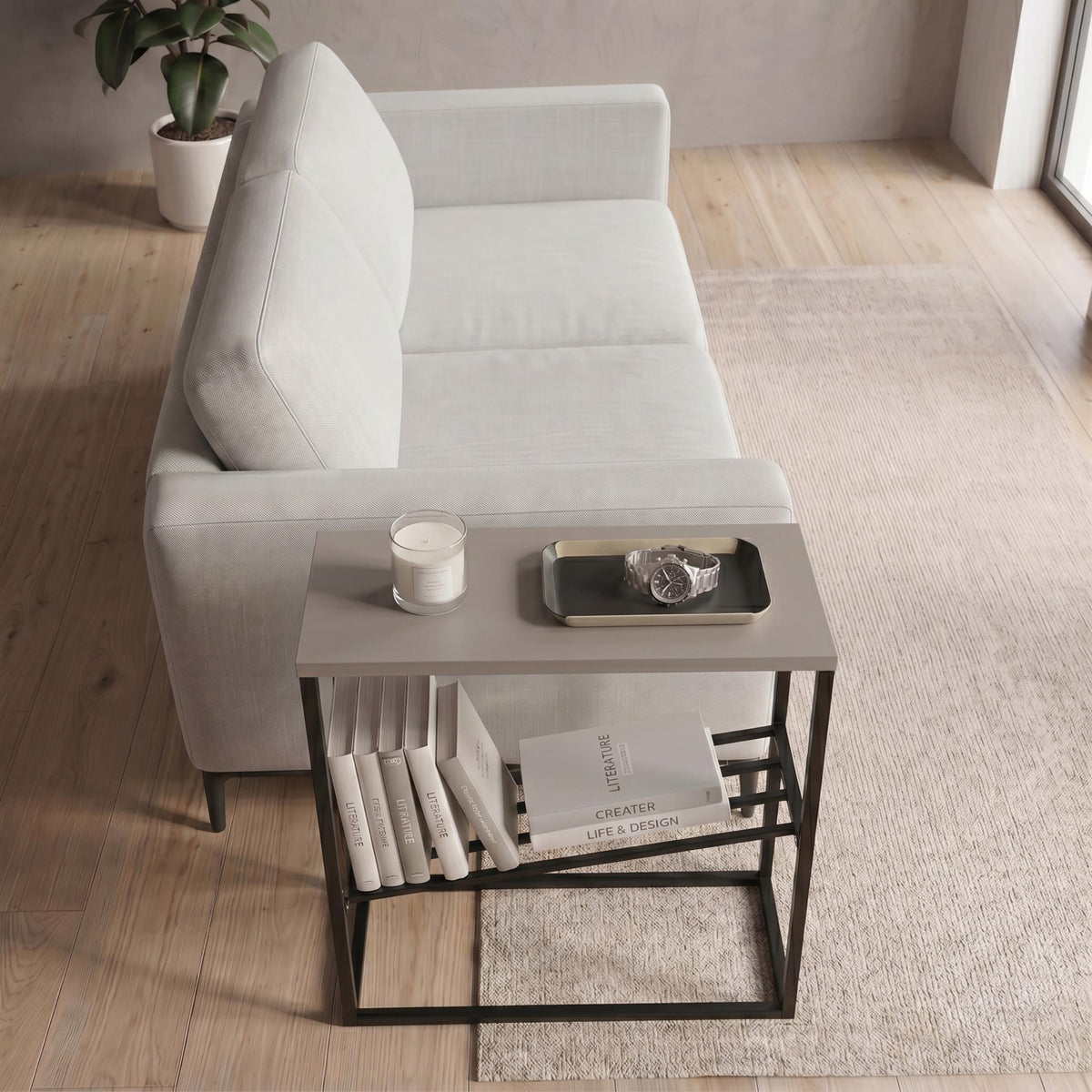 Decortieliving - Tenol Modern Side Table with Metal Angled Shelf
