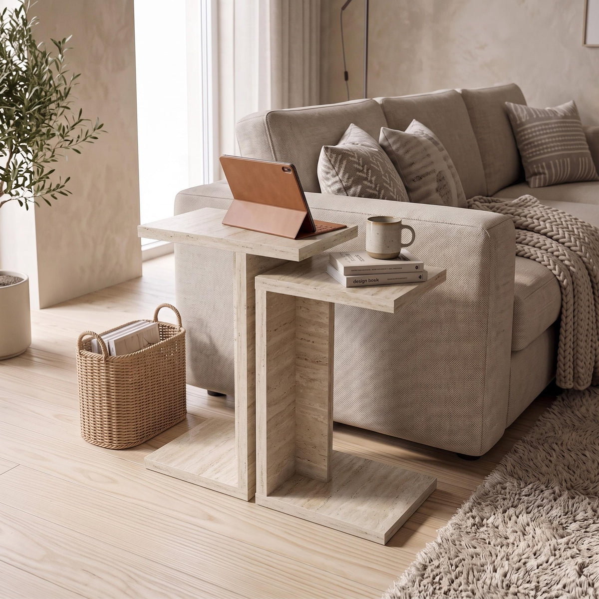 Decortieliving - Nero C-Shaped 2-Part Side Table Set