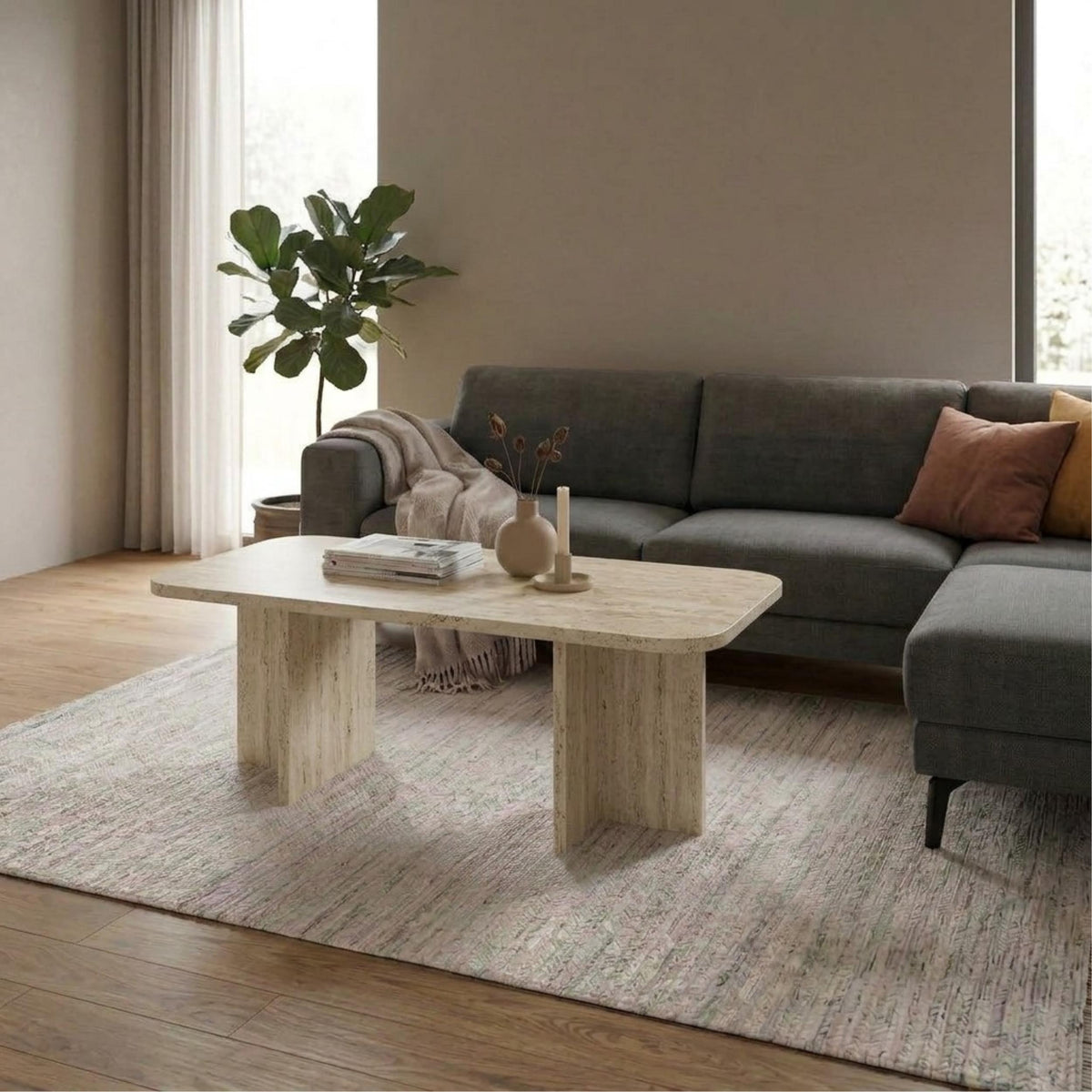 Decortieliving - Hillary Rectangular Coffee Table – 100 cm Modern Living Room Table
