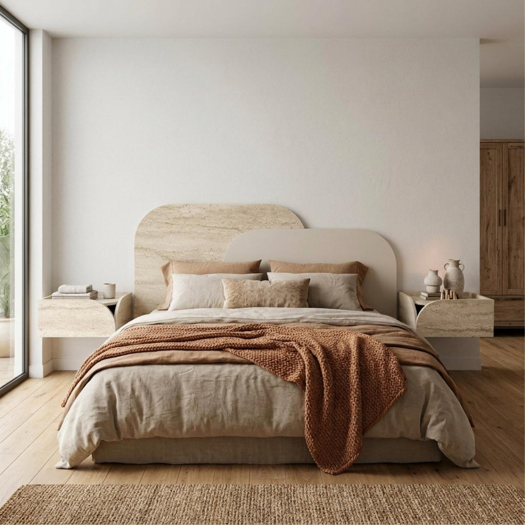 Decortieliving - Rove Wall Mounted Headboard for King Size Bed Travertine, Sandstone 160x75 cm