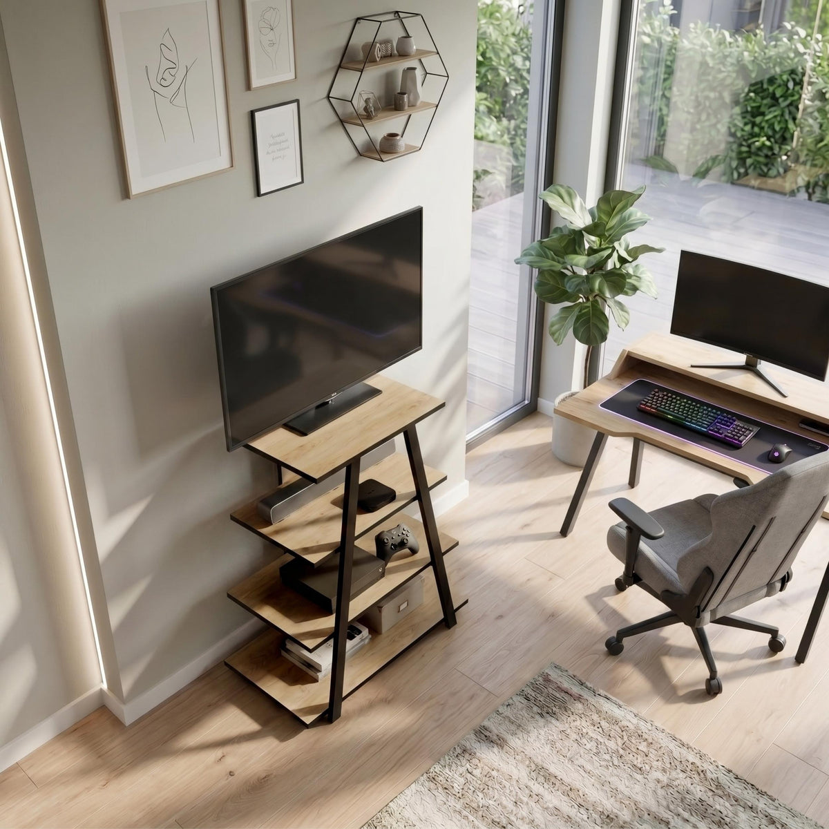 Decortieliving - Lyno Angled Mini TV Entertainment Unit with Open Shelves