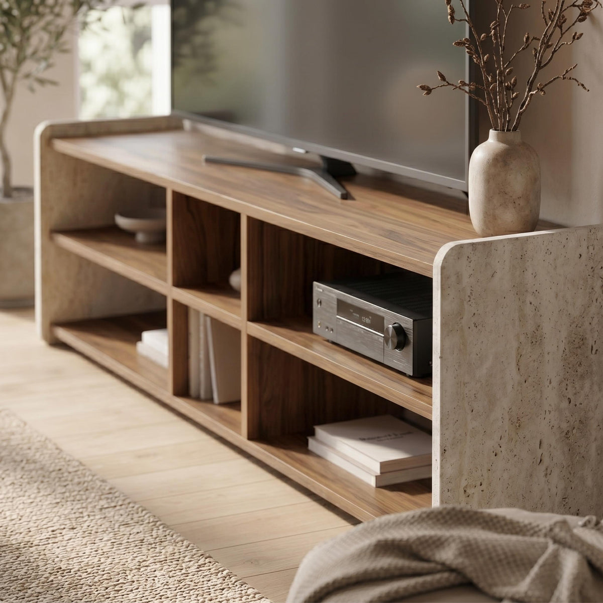 Decortieliving - Bige Modern TV Unit with Open Shelves 150cm