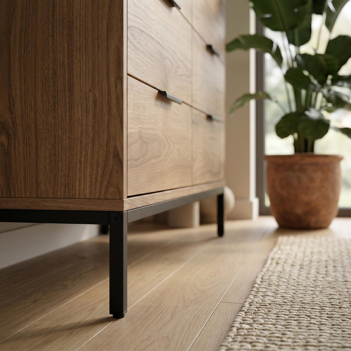 Decortieliving - Mars 6 Drawer Wide Chest of Drawers Whiskey Oak W140 cm
