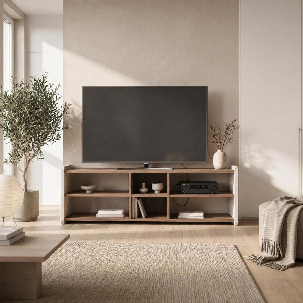 Decortieliving - Bige Modern TV Unit with Open Shelves 150cm