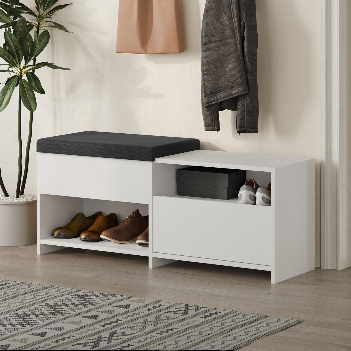 Decortieliving - Filux Shoe Bench – Modern Hallway Bench with Storage