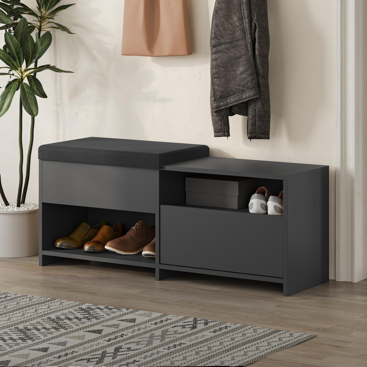 Decortieliving - Filux Shoe Bench – Modern Hallway Bench with Storage