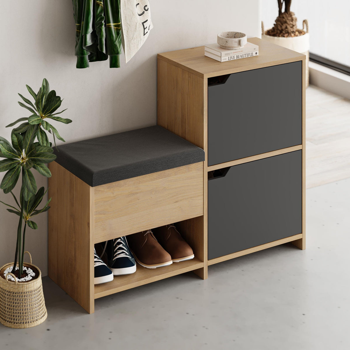 Decortieliving - Haven Shoe Bench – 101cm Stair-Shaped Hallway Storage with Seat