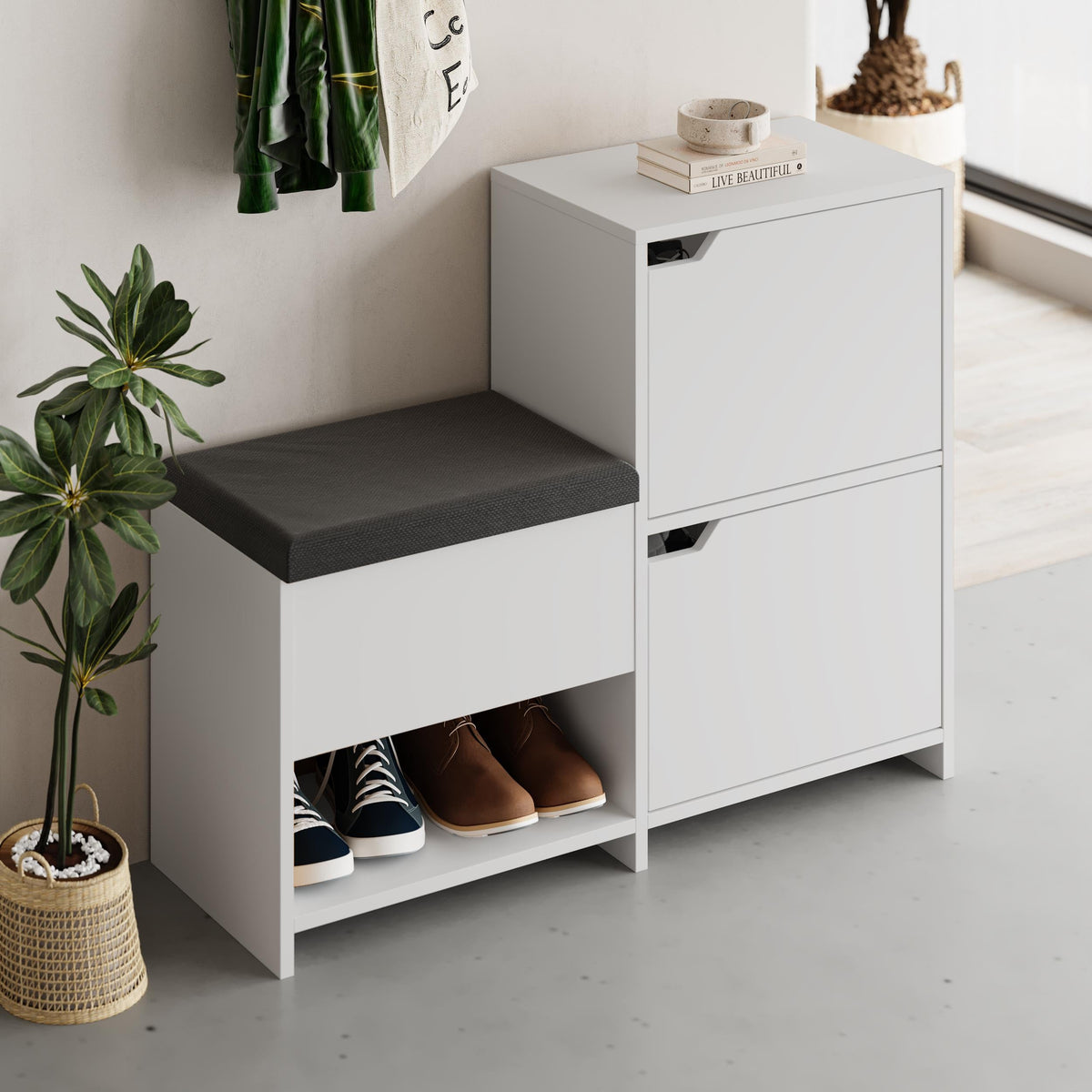 Decortieliving - Haven Shoe Bench – 101cm Stair-Shaped Hallway Storage with Seat