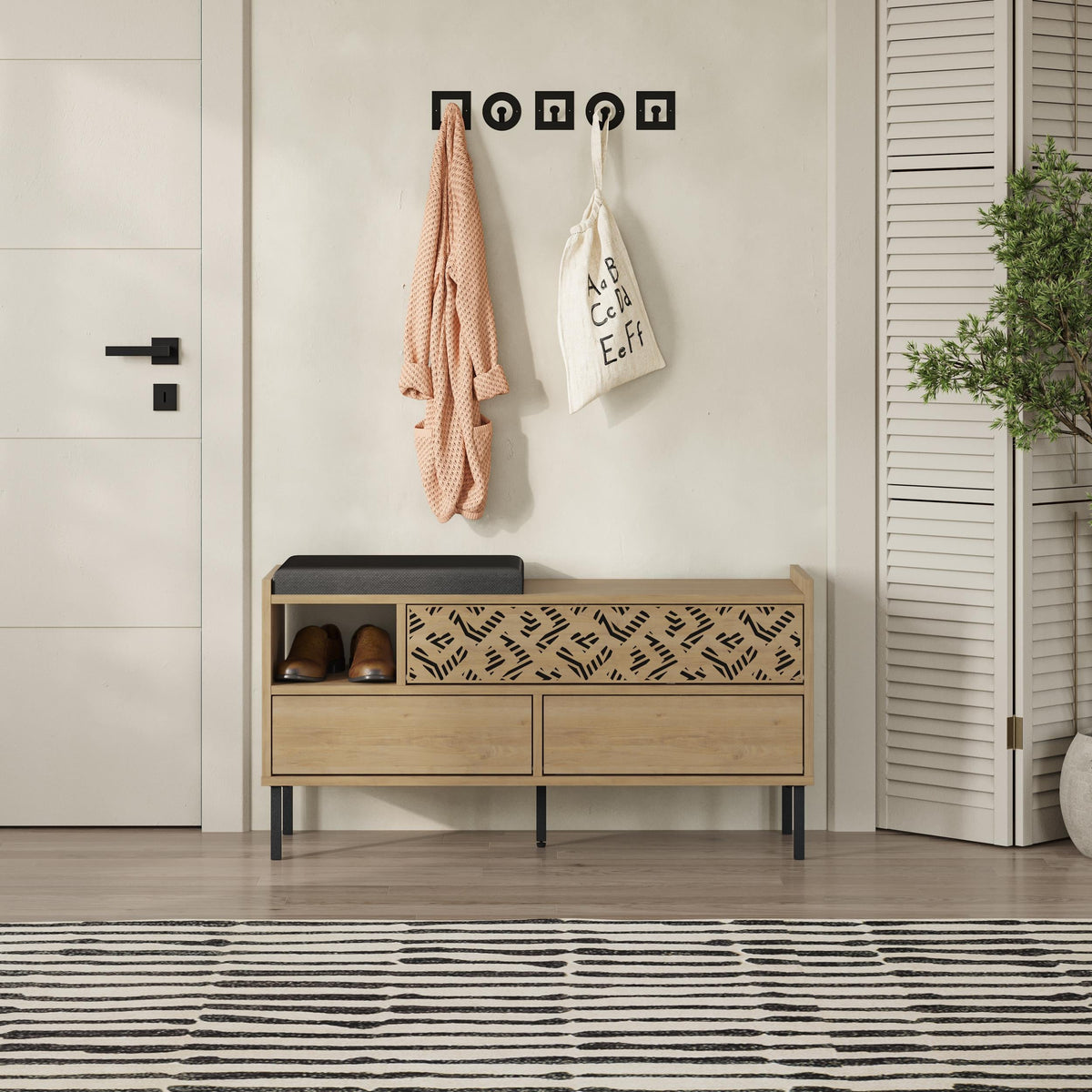 Decortieliving - Heaton Modern Shoe Storage Bench – 3 Door Hallway Shoe Cabinet Seat