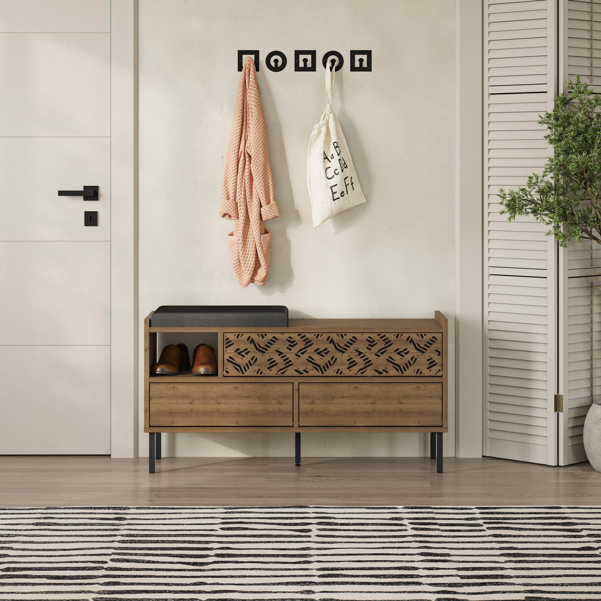 Decortieliving - Heaton Modern Shoe Storage Bench – 3 Door Hallway Shoe Cabinet Seat