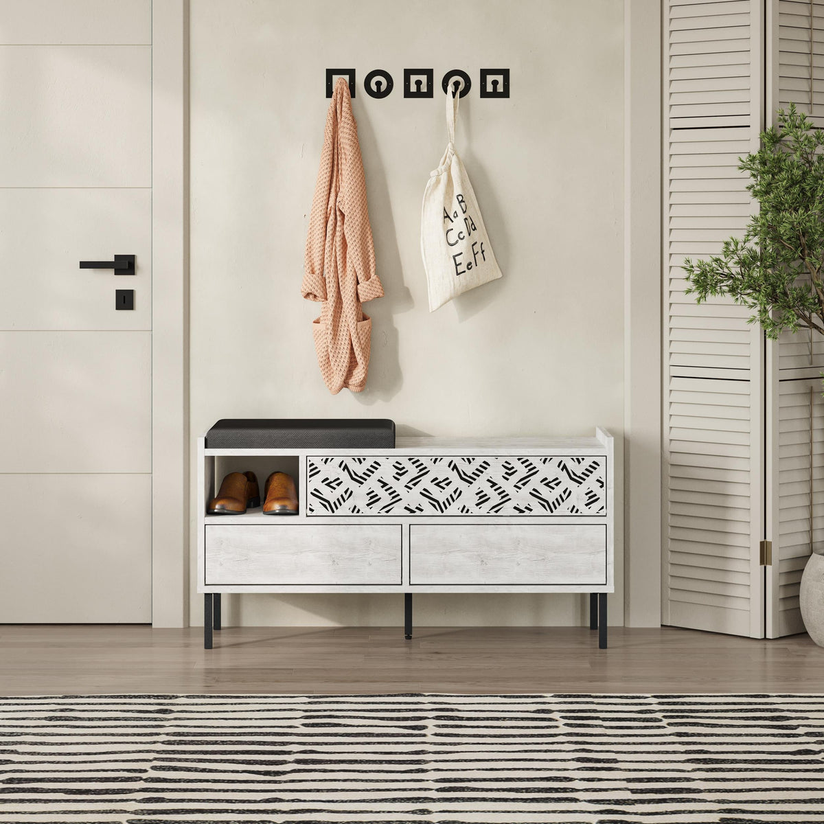 Decortieliving - Heaton Modern Shoe Storage Bench – 3 Door Hallway Shoe Cabinet Seat