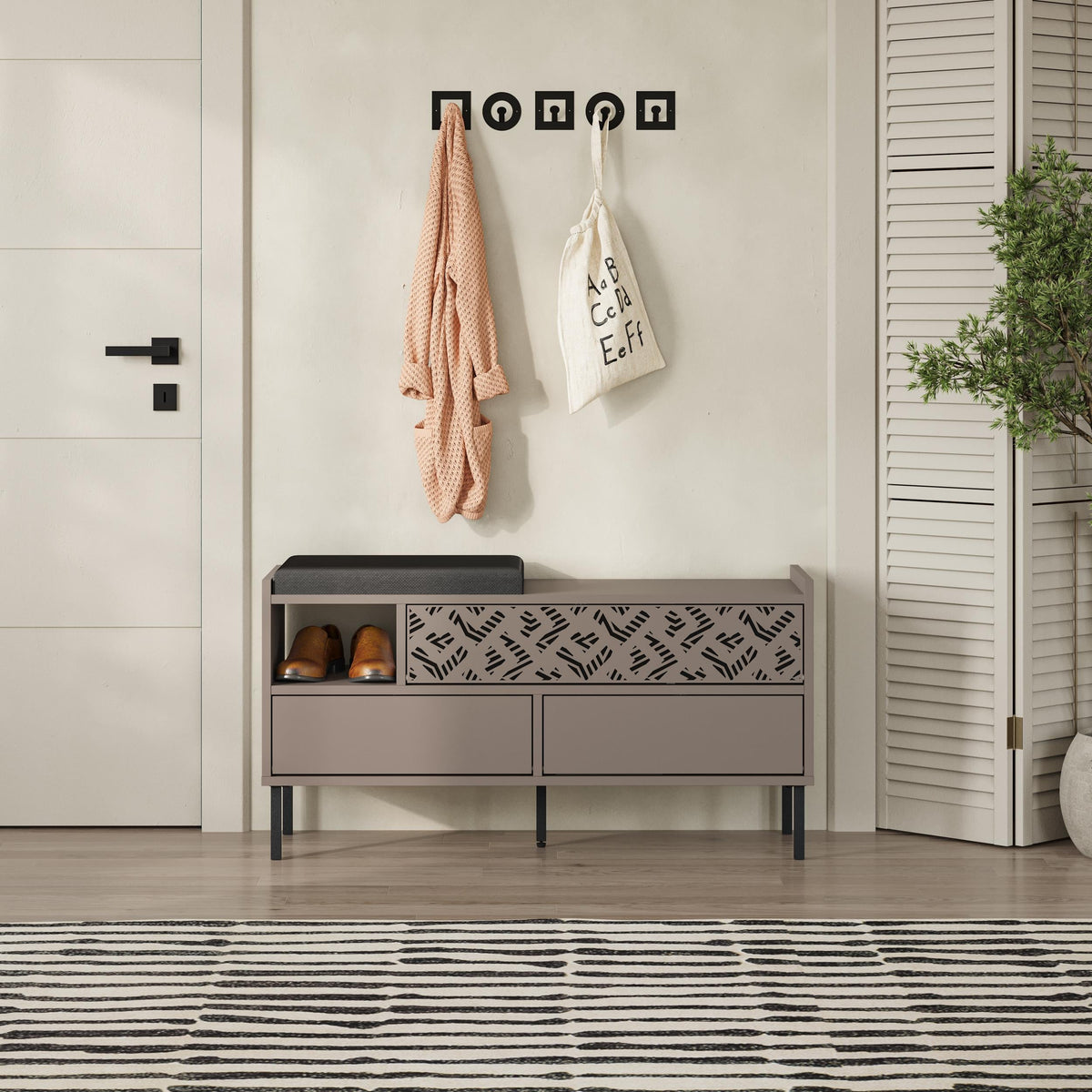 Decortieliving - Heaton Modern Shoe Storage Bench – 3 Door Hallway Shoe Cabinet Seat