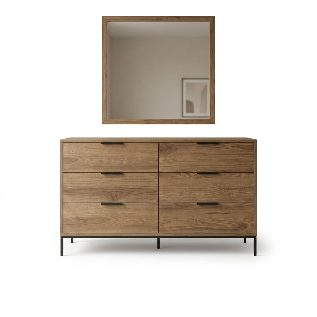 Decortieliving - Mars Square Wall Mirror Whiskey Oak 86cm