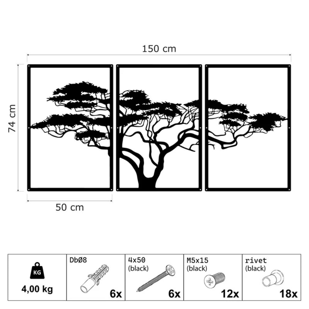 Decortieliving - Metal Wall Art - African Tree 150x74 Cm