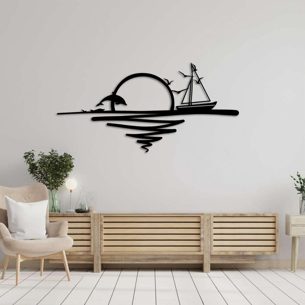 Decortieliving - Metal Wall Art - Rising Sun 75x37 Cm