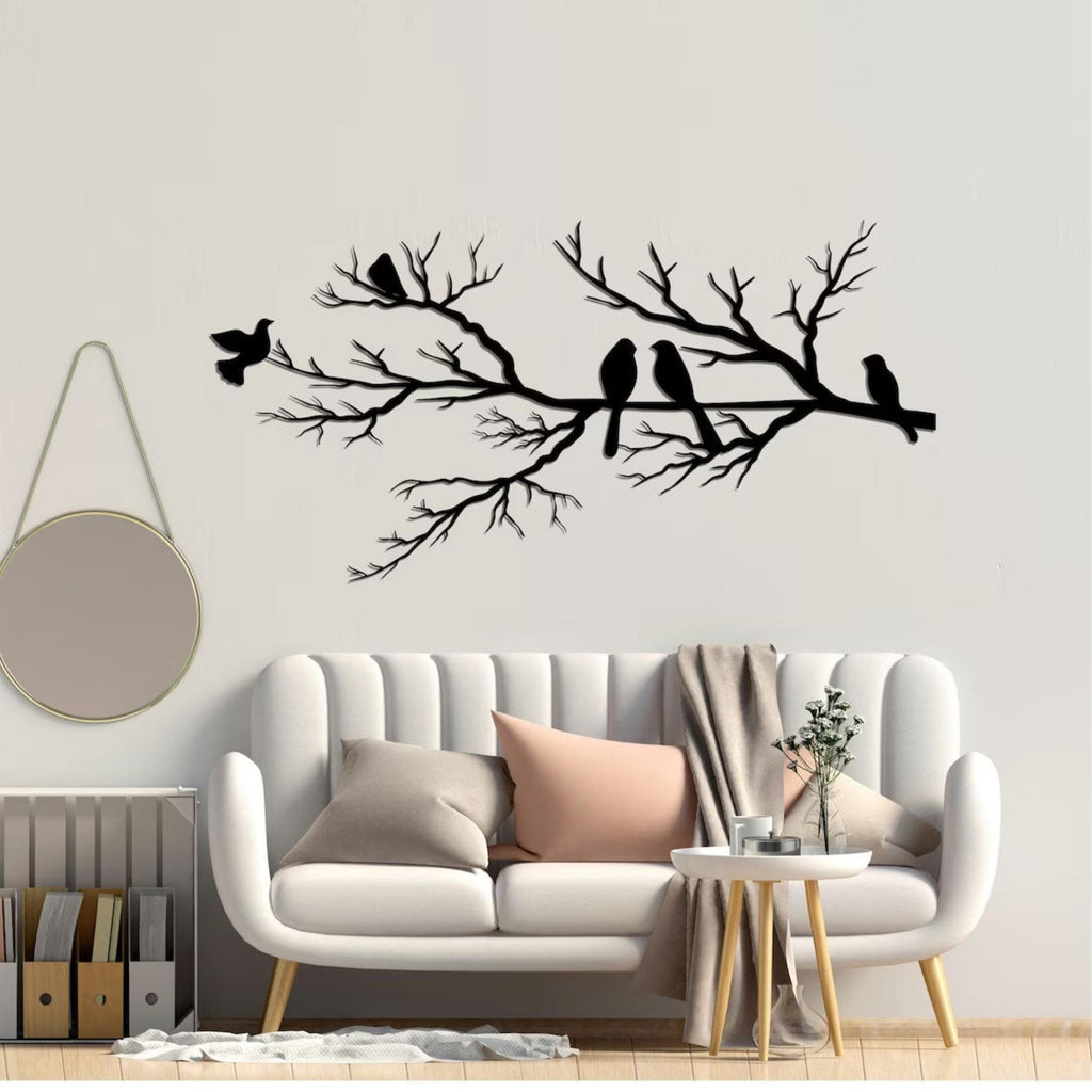 Decortieliving - Metal Wall Art - Birds on the Branch 60x30 Cm