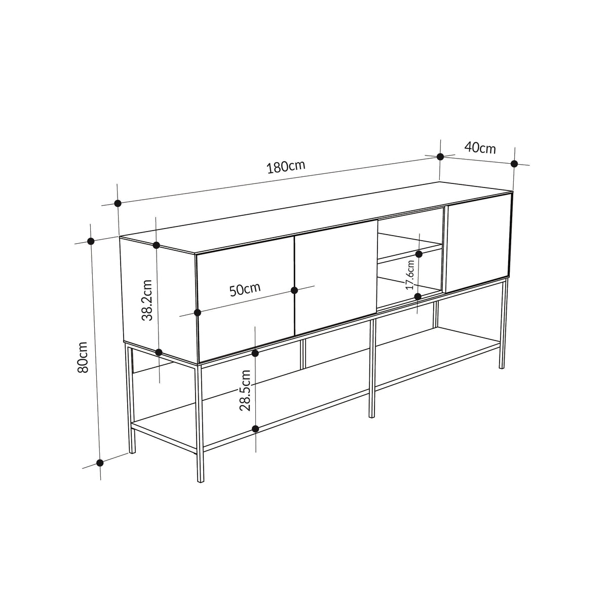 Decortieliving - Amira Console Table – 180cm – Modern Sideboard & Storage Unit