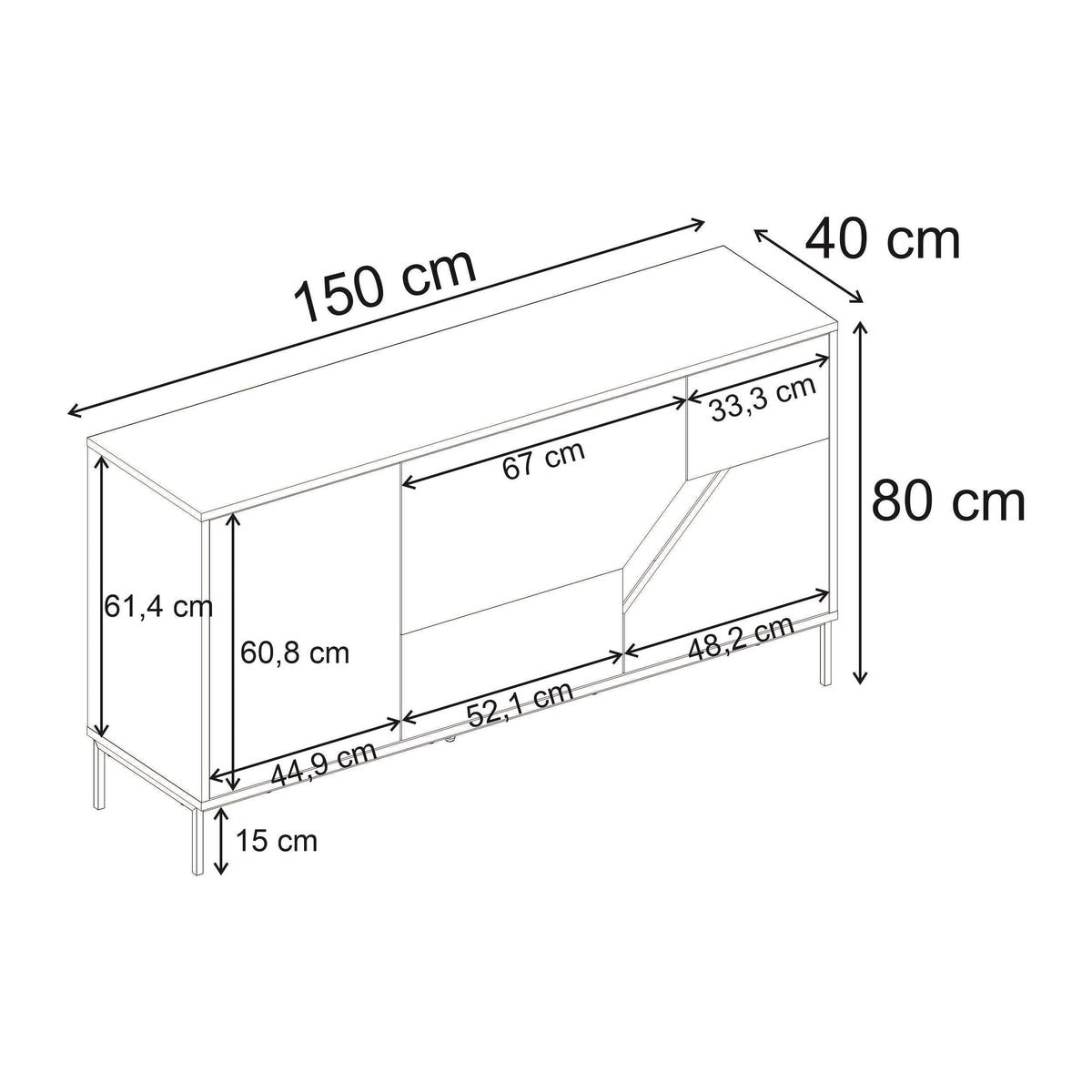 Decortieliving - Vesco Modern Sideboard Natural Oak Sandstone 150cm