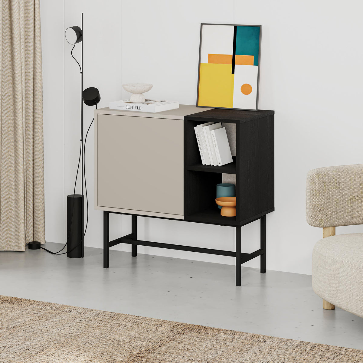 Decortieliving - Mona Mini Console Table with Storage & Shelves