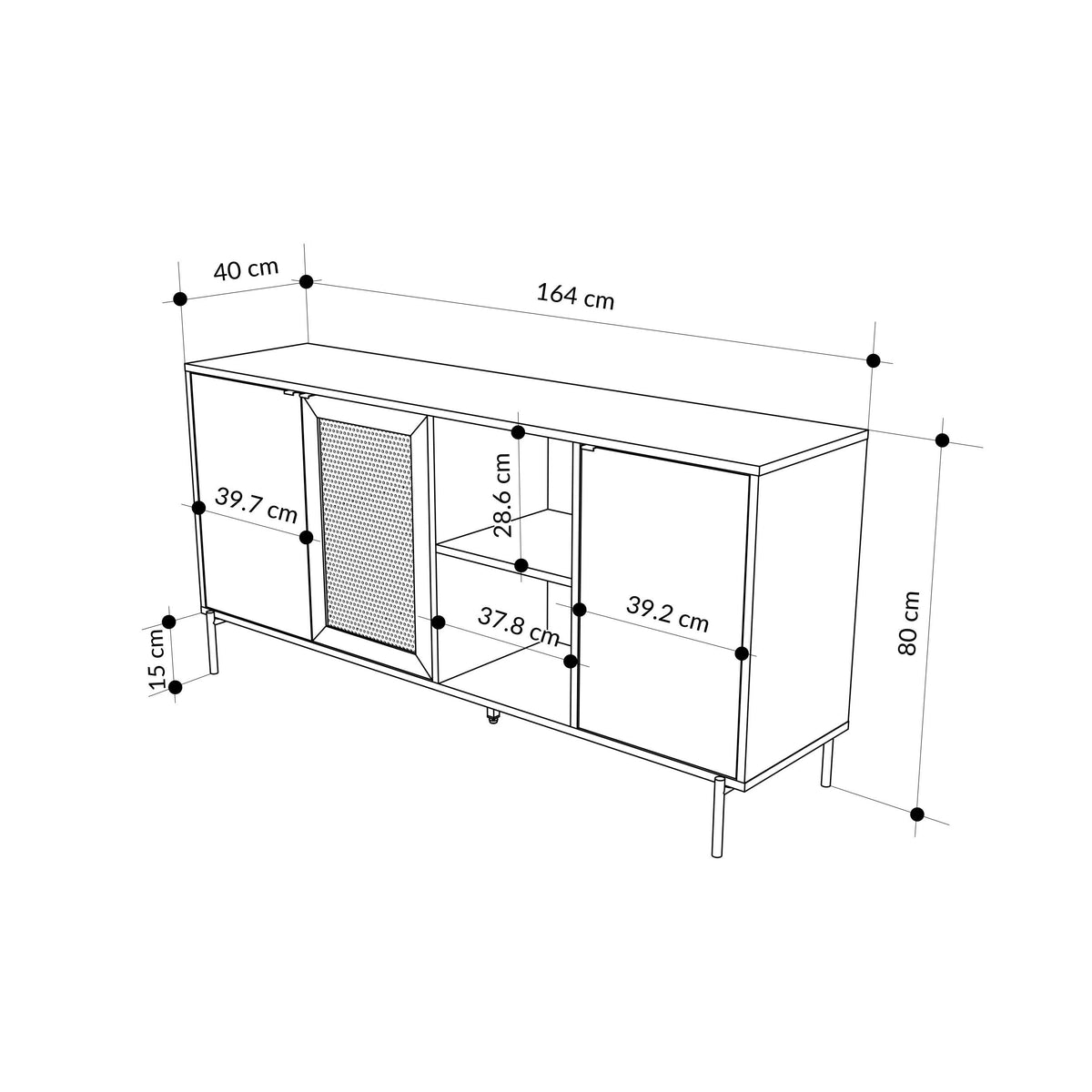 Decortieliving - New Inca 3 Door Sideboard with Open Shelves