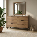 Decortieliving - Mars 6 Drawer Wide Chest of Drawers Whiskey Oak W140 cm