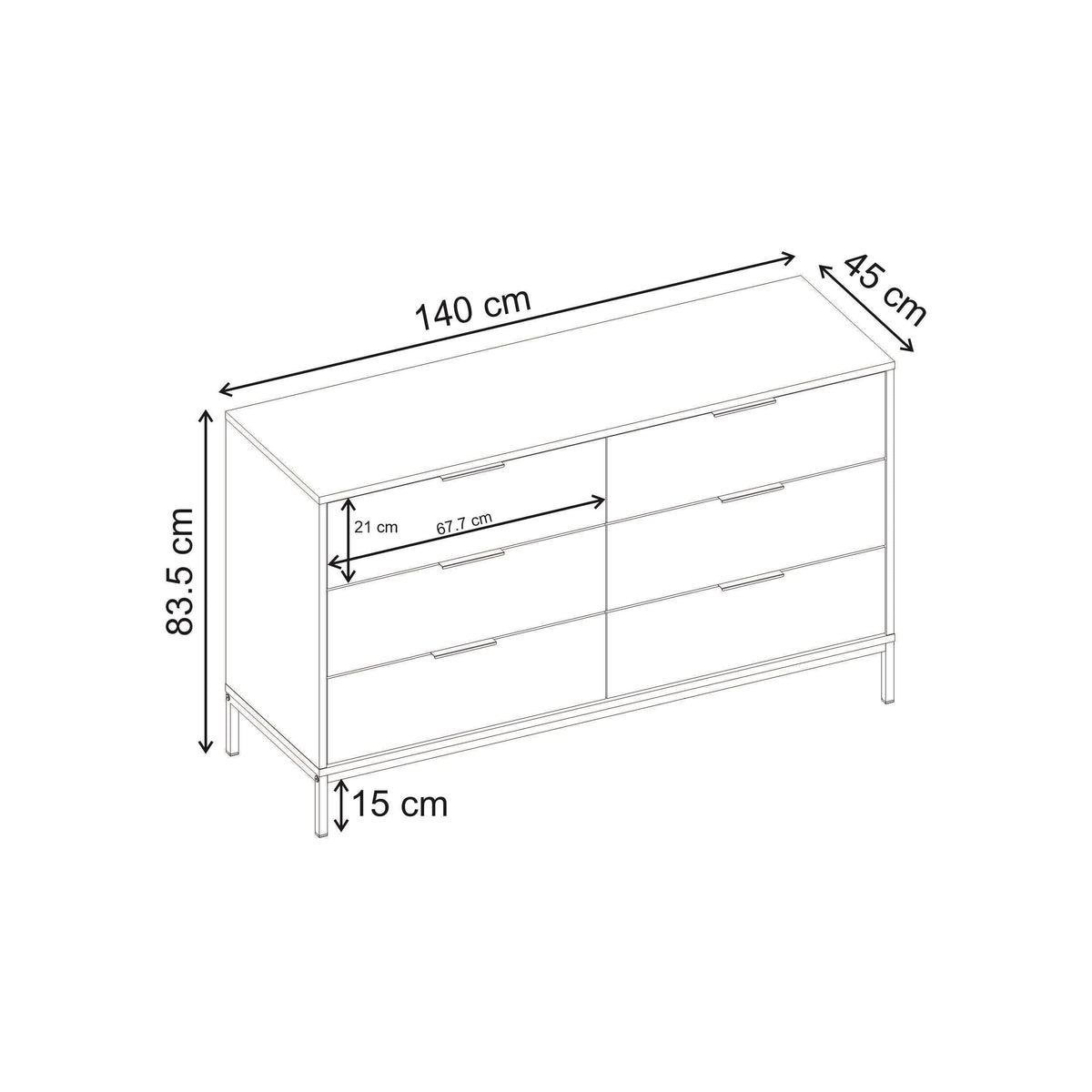Decortieliving - Mars 6 Drawer Wide Chest of Drawers Whiskey Oak W140 cm