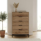Decortieliving - Mars 5 Drawer Tall Chest of Drawers Whiskey Oak W70 cm