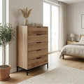 Decortieliving - Mars 5 Drawer Tall Chest of Drawers Whiskey Oak W70 cm