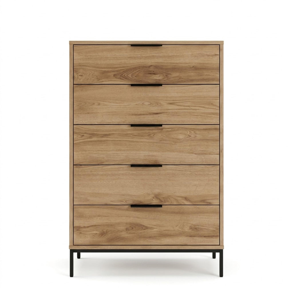 Decortieliving - Mars 5 Drawer Tall Chest of Drawers Whiskey Oak W70 cm