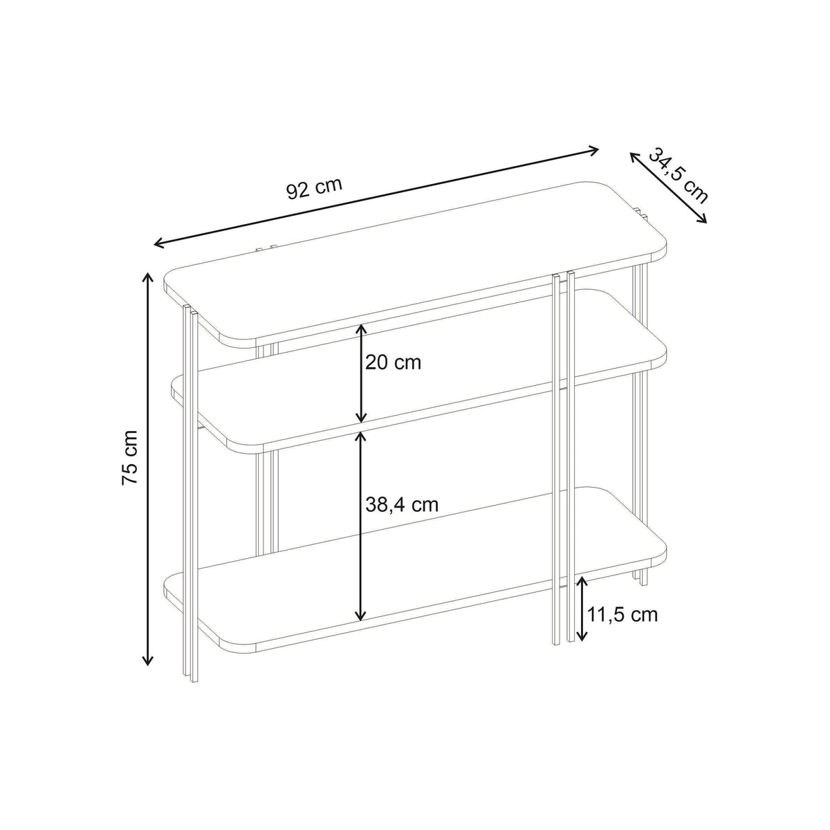 Decortieliving - Notus Console Table with Shelves