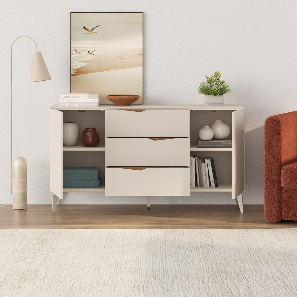 Decortieliving - Jaden Console Sideboard 3 Drawers 2 Doors Sandstone 150 x 40 x 81.2 cm