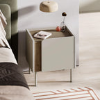 Decortieliving - Norm Modern Bedside Table with Soft-Close Door Storage and Metal Legs