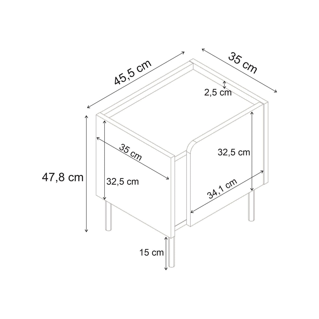 Decortieliving - Norm Modern Bedside Table with Soft-Close Door Storage and Metal Legs