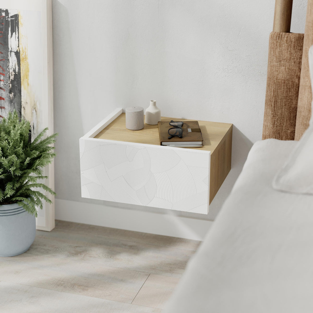 Decortieliving - Onda Wall Mounted Nightstand with Drawer