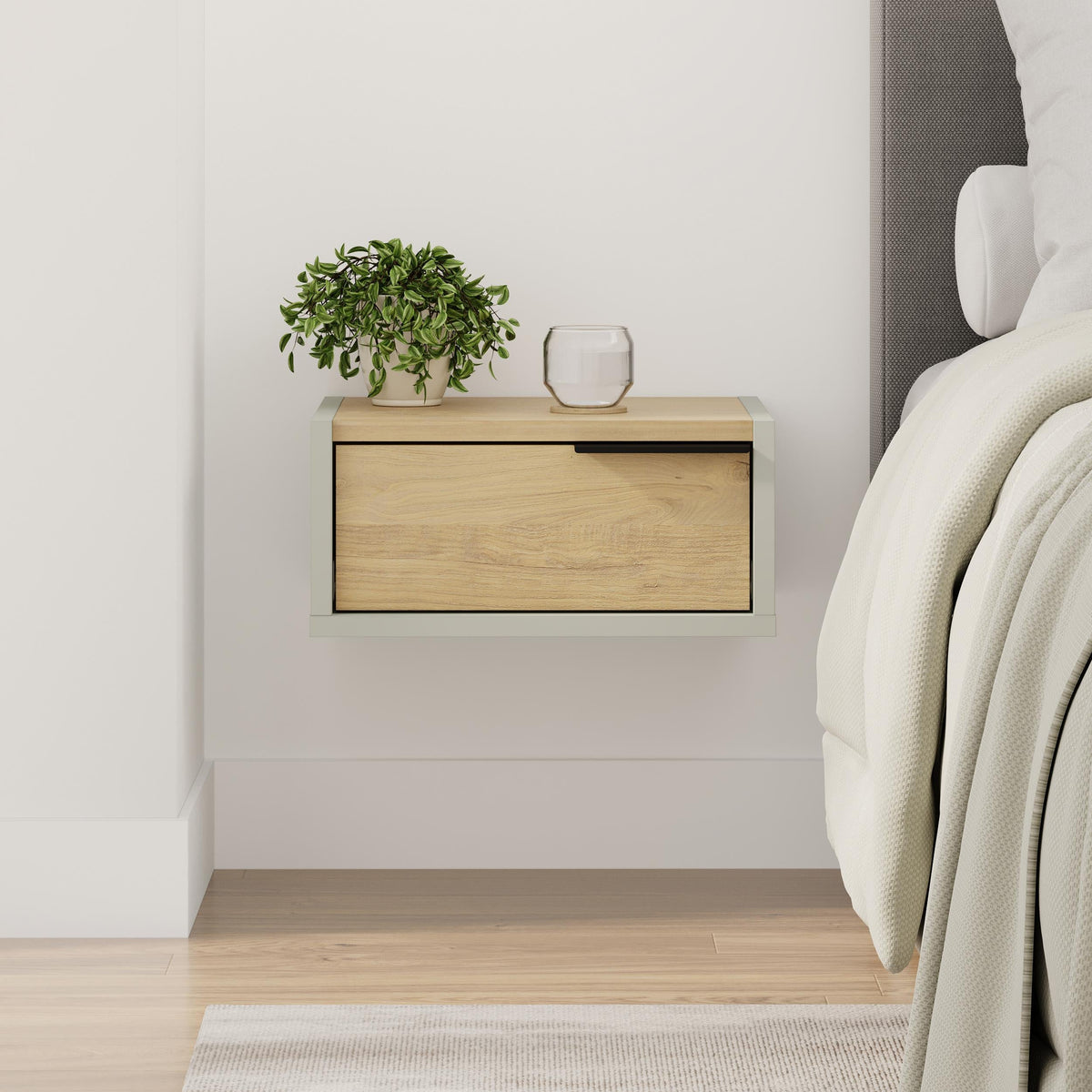Decortieliving - Eco Wall-Mounted Nightstand – Floating Bedside Table with Drawer