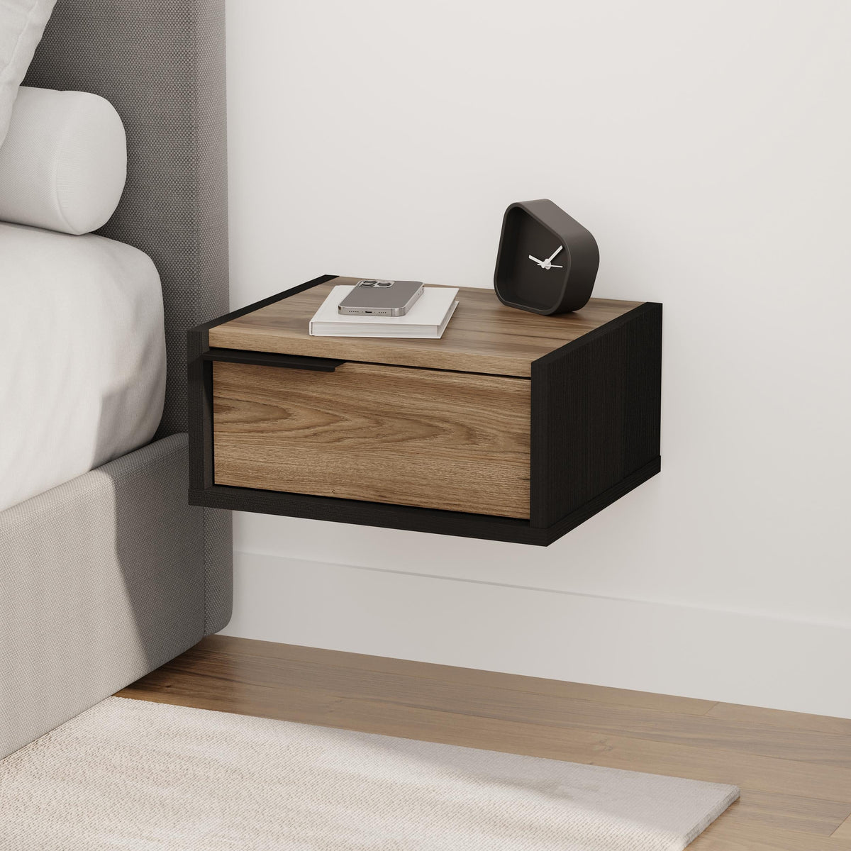 Decortieliving - Eco Wall-Mounted Nightstand – Floating Bedside Table with Drawer