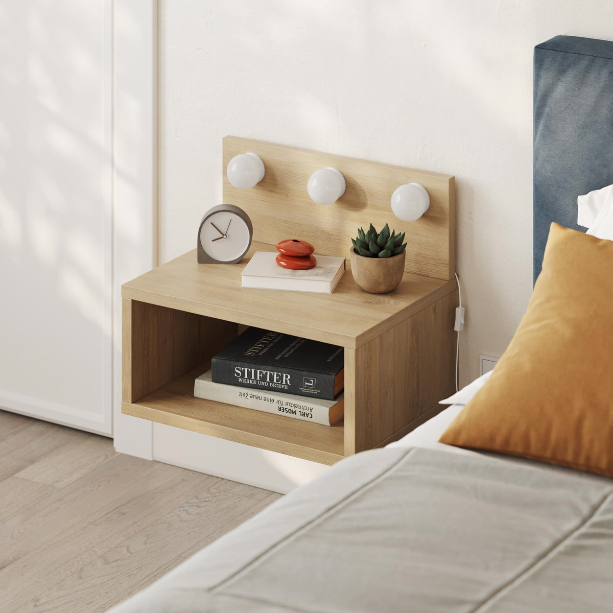 Decortieliving - Treo Wall Mounted Nightstand with LED Lights