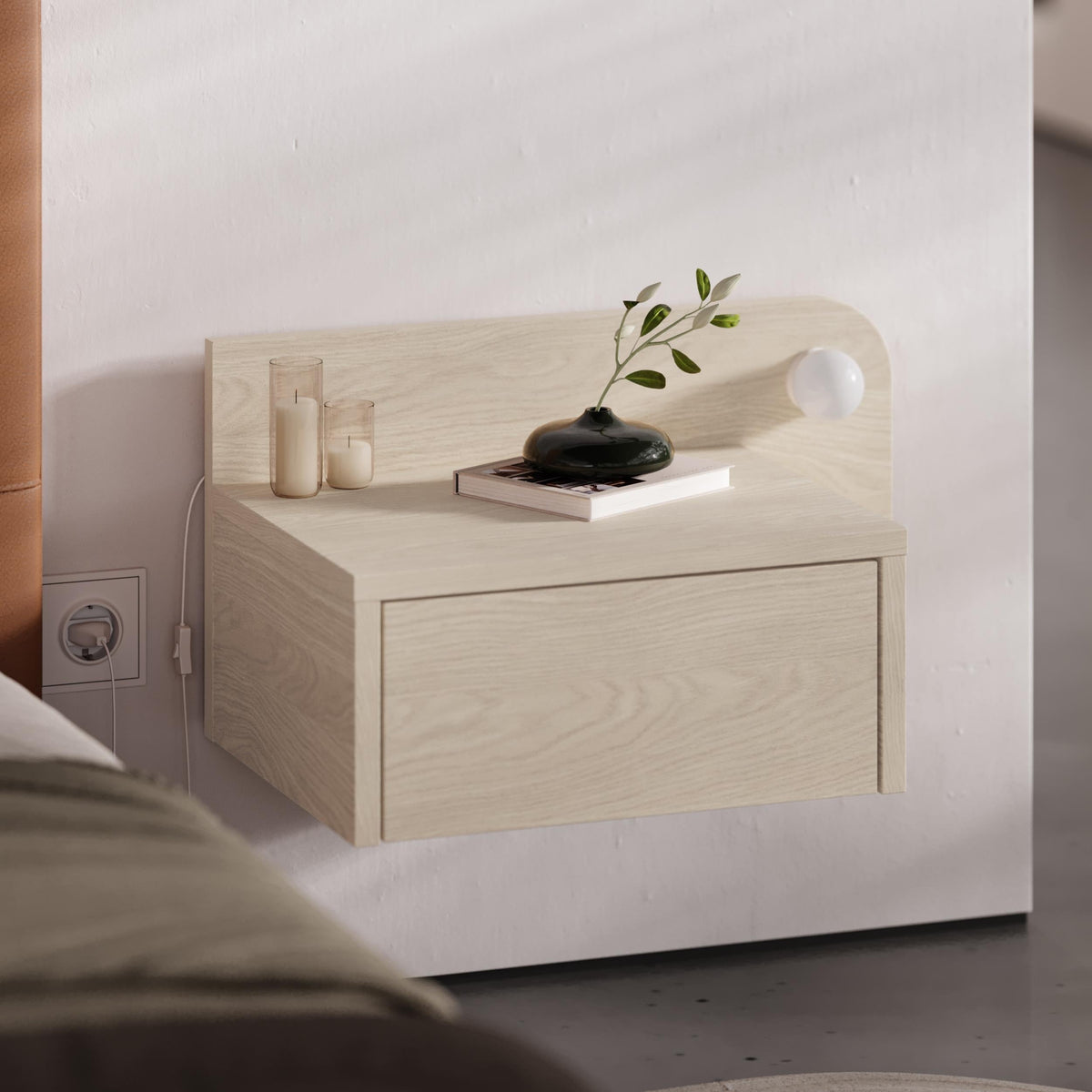 Decortieliving - Dotta Wall Mounted Nightstand – Floating Bedside Table